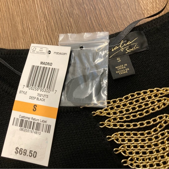Thalia Sodi Black Sweater with Gold Tone Chain Accent Madrid Small - Picture 13 of 16